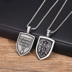 Vnox Mens Shield Snight Pendant Necklaces, Saint Michael Necklace,Stainless Steel St Michael the Archangel Pendant Amulet Collar