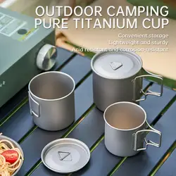 Clearance Camping Pure Titanium Cup, Easy To Fold Portable Mug, with Heat-resistant Handle, Lightweight Outdoor Picnic Tablewar