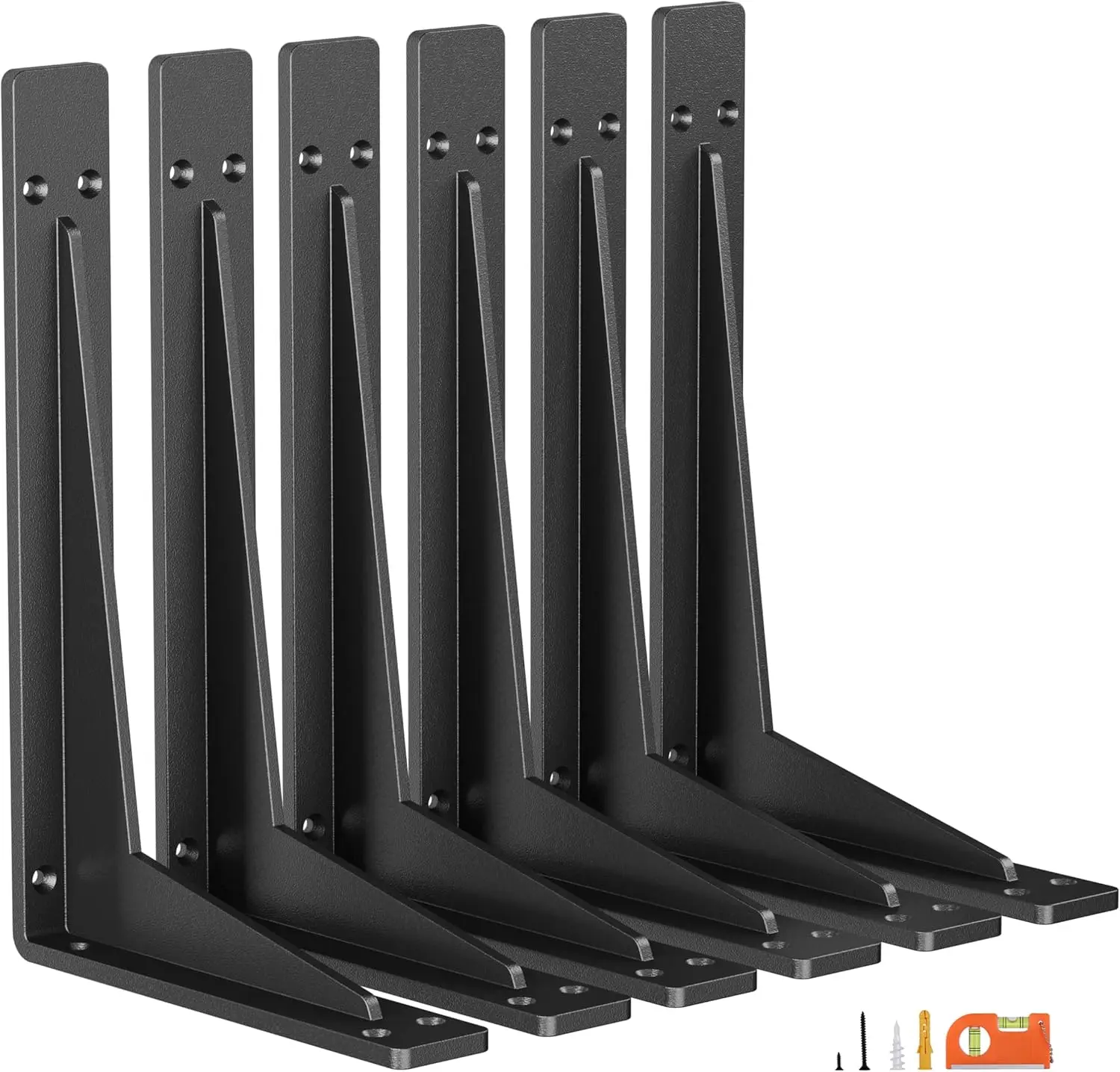

6-Pack Heavy Duty Shelf Brackets 12 Inch for Garage Storage, Wall Mount with Spirit Level for Easy Leveling