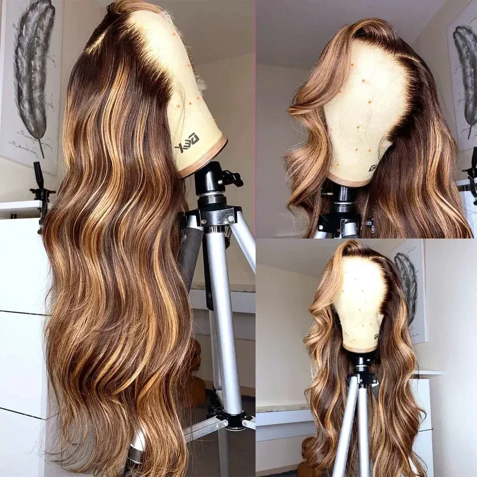 Body Wave 4/ 27 Wig rambut manusia Lace Frontal 13x4 Wig rambut manusia dengan kepadatan 250 Wig garis rambut pra-pencabutan dengan rambut bayi untuk wanita