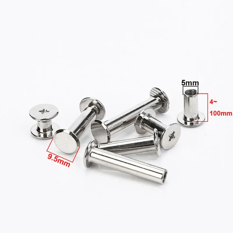 10pcs Stainless Steel Binding Chicago Screws Nails Long Studs Rivets Leather Craft Hardware Accessories Rod Length 4~100mm