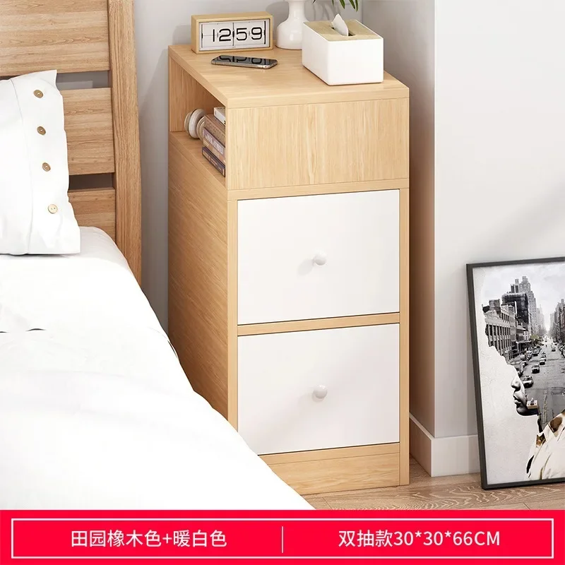 Bedroom Bedside Table with 2 Drawer 30x30x66cm Slim Small Storage Cabinet Nightstand Space-Saving for Home Decor Night stands