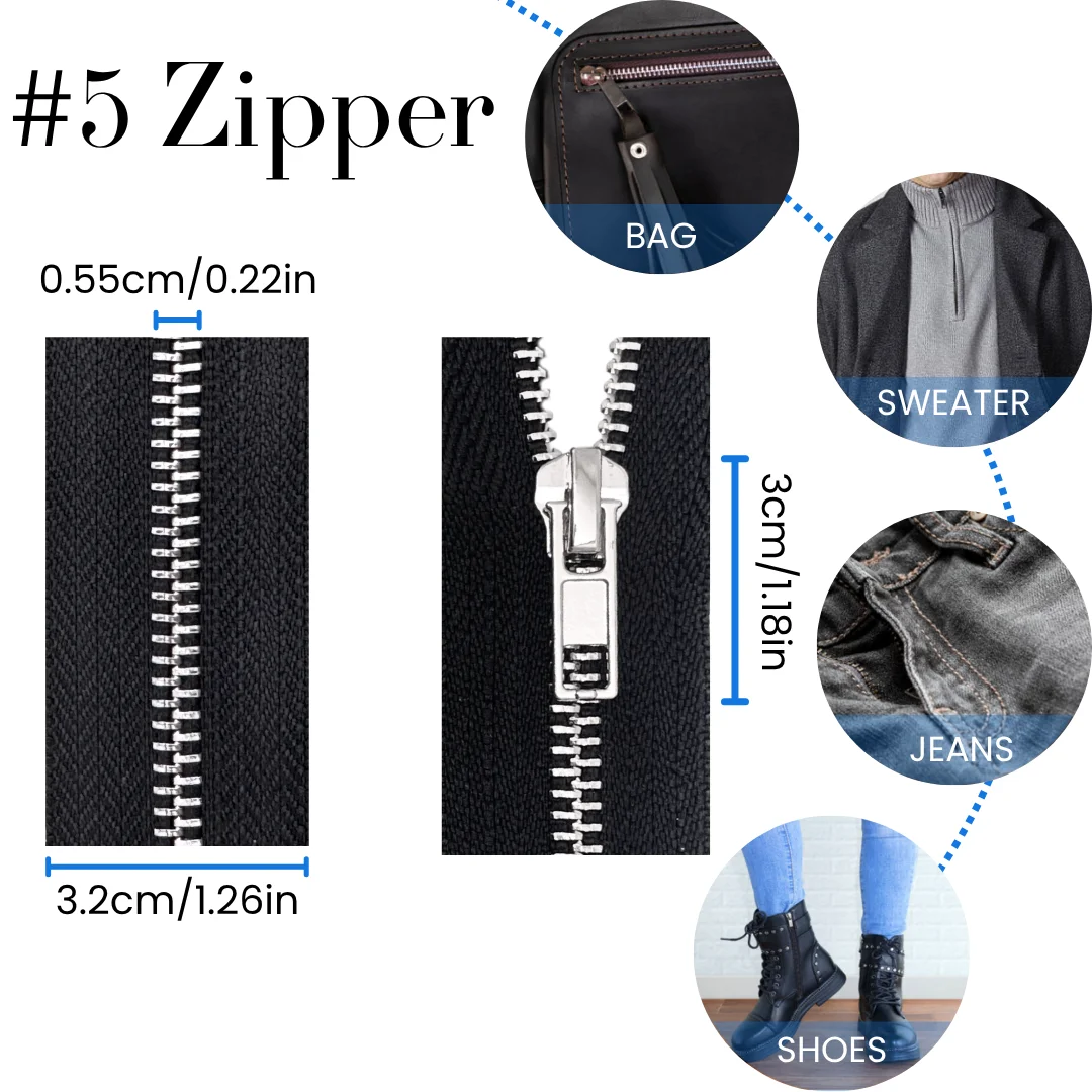 5pcs or 10pcs 6 inch 15cm #5 Metal Copper Zipper Closed Tail, Suitable for Bags, Clothing, DIY Creation