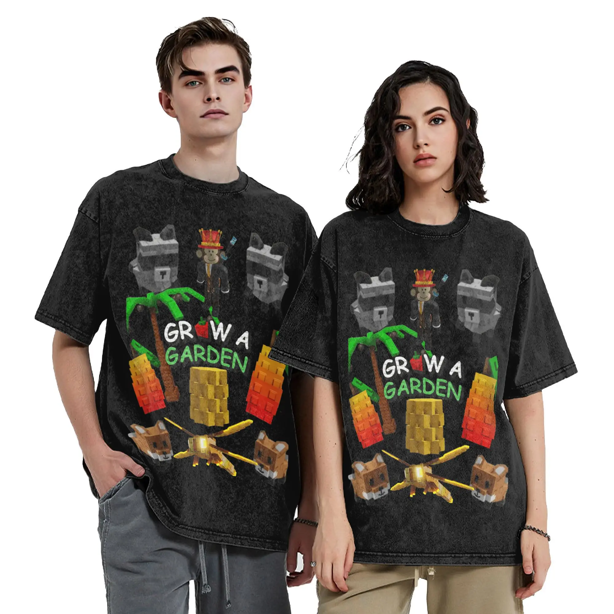 

Grow a Garden Game Washed T Shirt Men Y2K Retro Casual T-Shirts Summer O Neck Popular Tee Shirt Simple Oversized Clothes