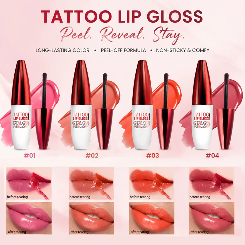 Muti-Pcs 4 Colors Peel Off Lip Tint Long Lasting Waterproof Matte Lip Stain Transfer Proof Gloss Makeup Non Stick Cup Tear Off Color Natural Finish