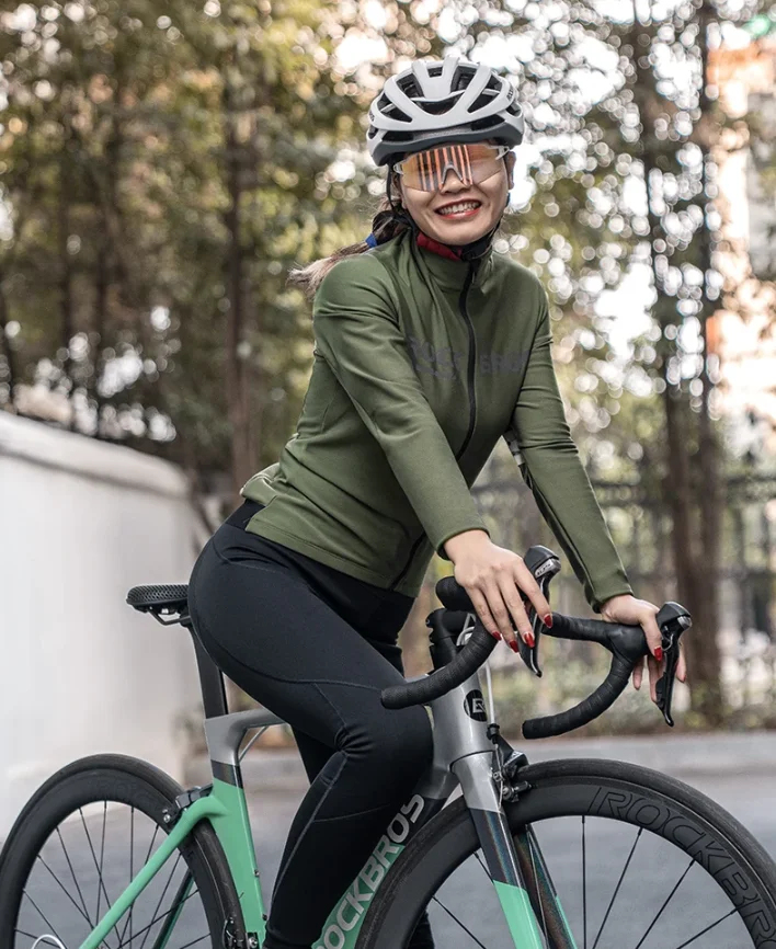 ROCKBROS Unisex Bicycle Breathable Long Sleeve Cycling Jersey Set Bib Pants Warm Fleece Autumn and Winter MTB Bike Uniform