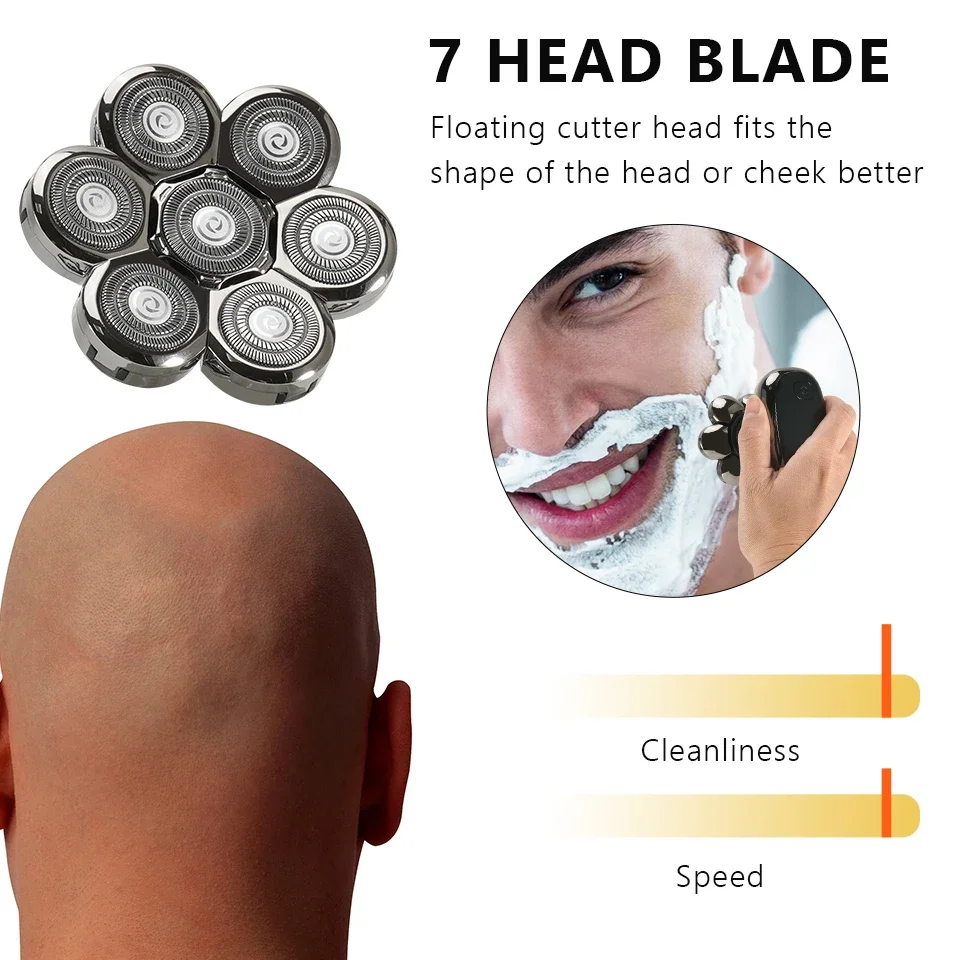 7D Electric Head Shaver for Bald Men High Quality Electric Men\'s Grooming Kit Cordless Waterproof LCD Head Shavers Rechargeable