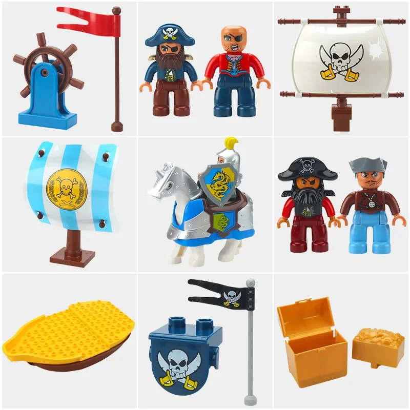 Compatible Big Building Blocks  Pirate Series Captain Treasure Chest Accessories Large Bricks Creative Children Kids Toys Gifts