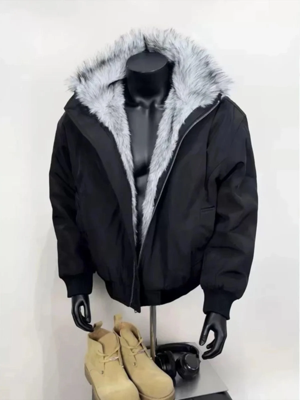 

Зимняя мужская утепленная куртка из хлопка с меховым воротником, теплая и стильная, молодежная, модная, повседневная, из полиэфирного волокна, на молнии.