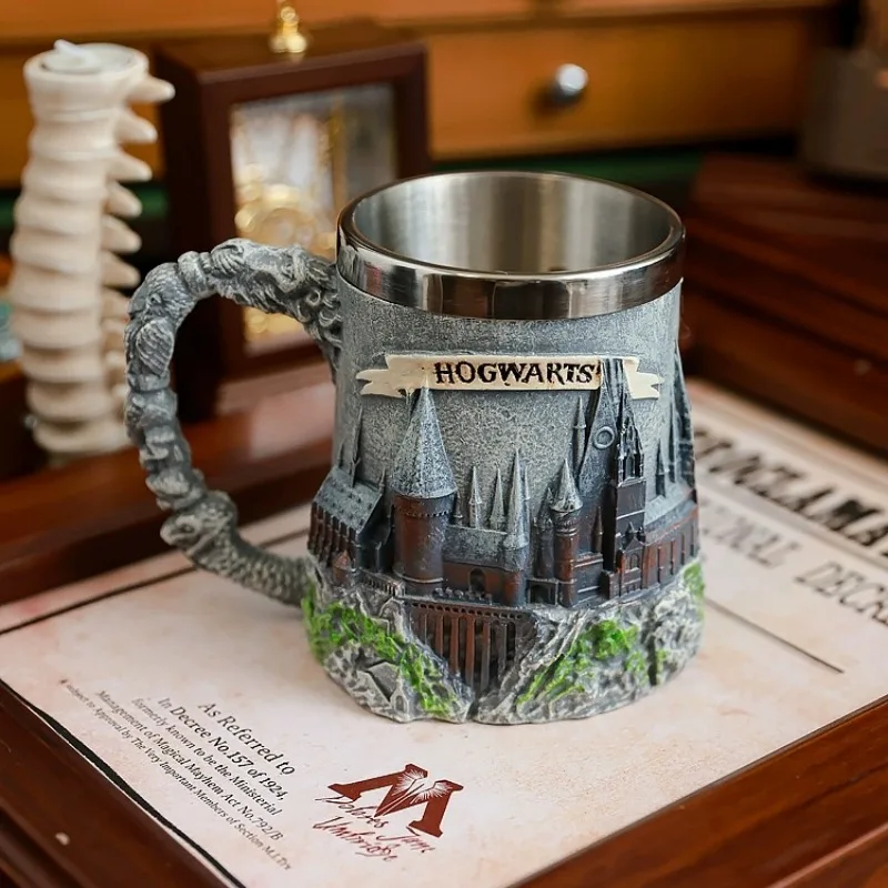 

Harry Potter Merch Badge & Castle Themed Cup - Ceramic Mug/Stainless Steel Beer Cup, Vintage Magic School Collectible Drinkware