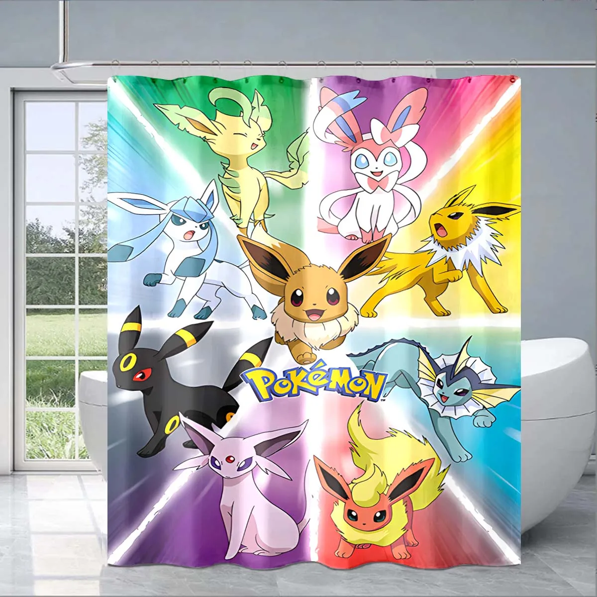 8 Size Cute Pokémon Cartoon Shower Curtain Pikachu 3D Printing Waterproof Bathroom Decoration Curtain Exquisite Family Gifts