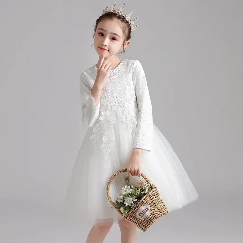 Vestido de princesa de malla para niñas, ropa para niños, vestido de flores para niños, vestido de actuación de Piano, Autu, Otoño, nuevo, 2023