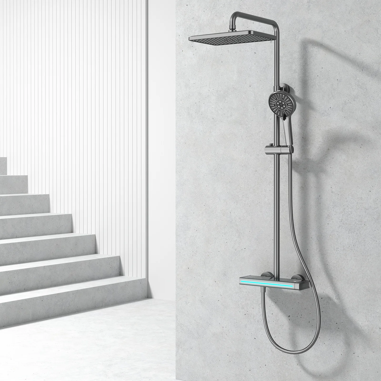 

Bathroom Thermostatic Digital Display Home Bathroom Surface Shower Gun Gray Wall Shower Set
