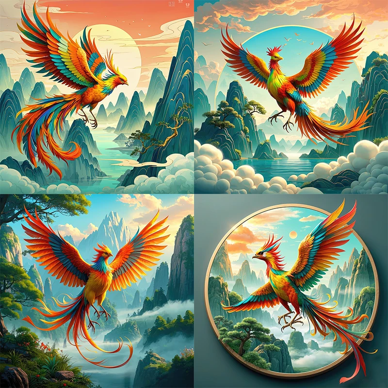 Three Ratels QL175 lucky Colorful Phoenix Flying Classic Art wall stickers for Home Decoration