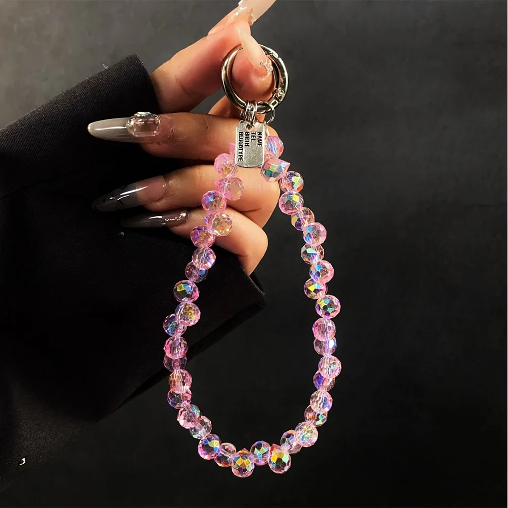 

Stylish Glitter Crystal Bead Pendant Transparent Colorful Crystal Bead Keychain Detachable Phone Strap Women Girls