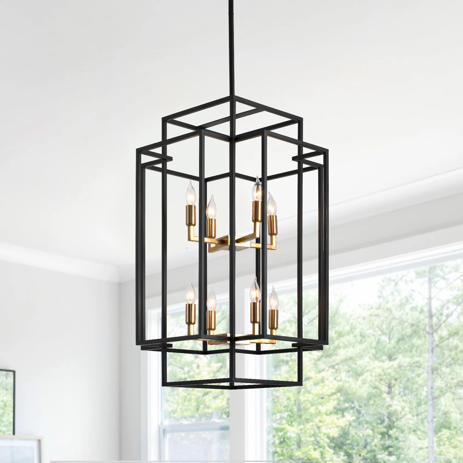 8-Lights Lantern Tiered Pendant Light Fixtures 31.5