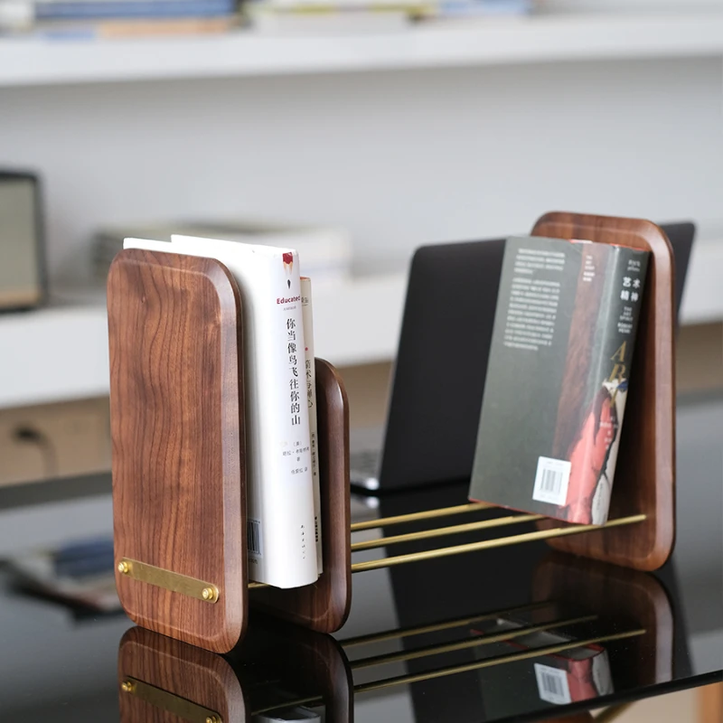 Black Walnut Wooden Bookstand, Backrest, Bookstand, Office Desk, Desk, Desktop Storage and Storage Shelf