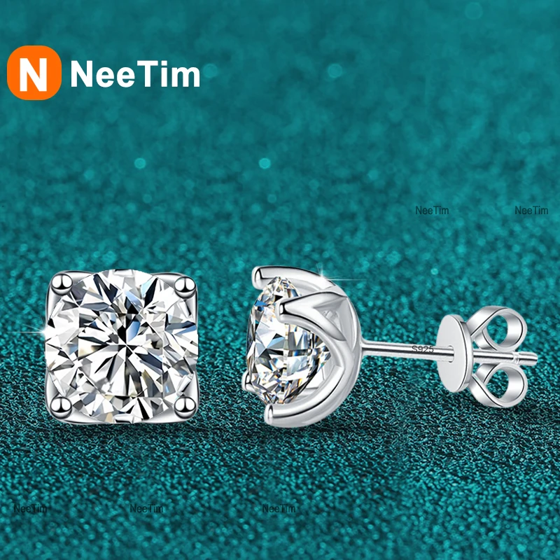 

Серьги NeeTim 1 карат 2 карата с муассанитом, серебро 925 пробы с покрытием из белого золота, серьги-гвоздики, вечерние украшения для женщин, оптовая продажа