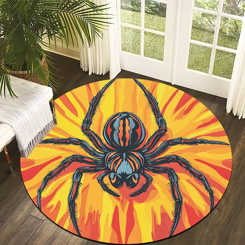 Retro spider web Flannel-printed round floor mats are slip-resistant Suitable for living room bedroom terrace garden carpets