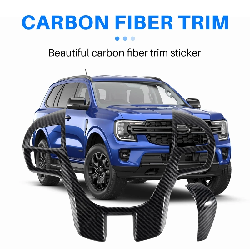 For Ford Ranger Everest Endeavor 2015+ Carbon Fiber Steering Wheel & Gear Shift Cover Trim Frame Decorator Accessories