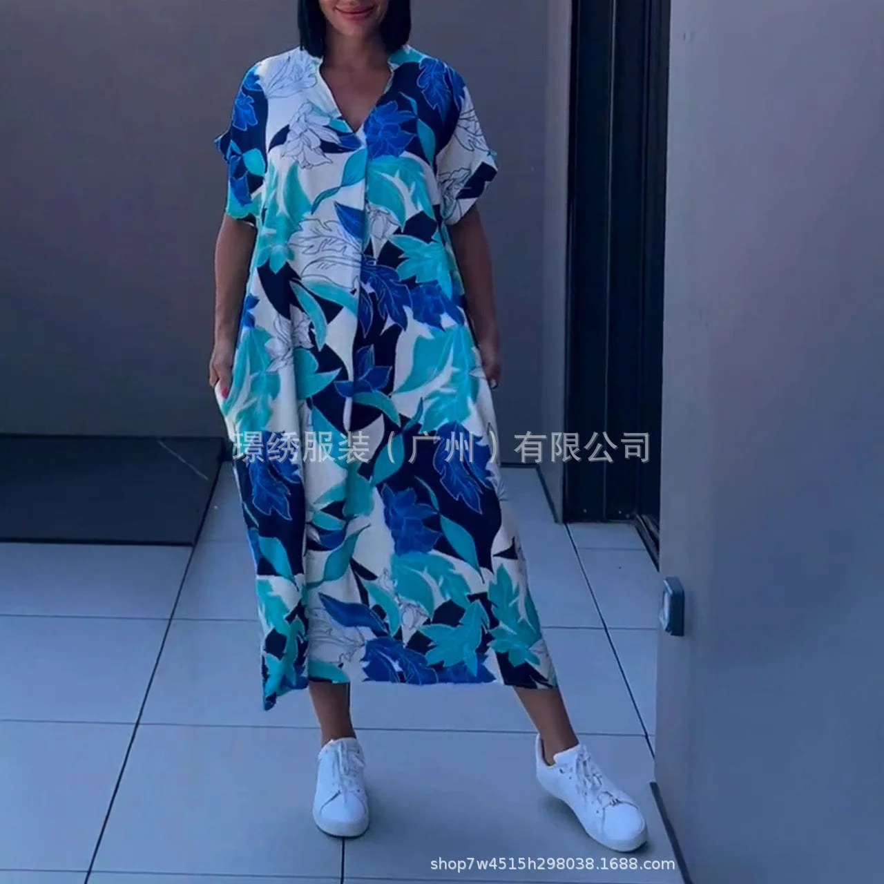 ريترو موضة الربيع الخامس الرقبة فساتين الحفلات امرأة أنيقة الأزهار طباعة ألف خط فستان طويل 2025 الصيف قصيرة الأكمام فضفاضة بوهو فستان