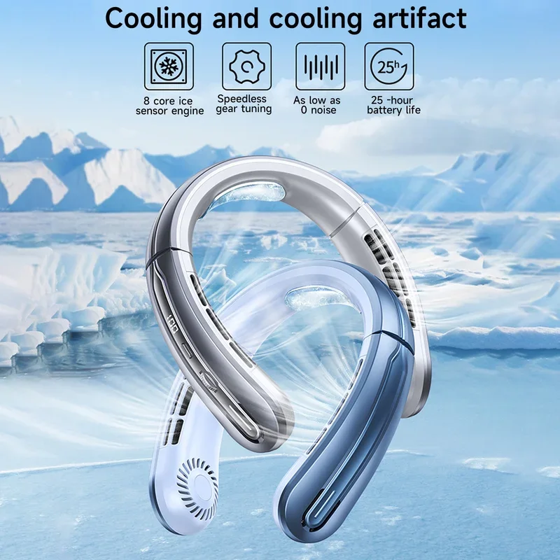 Portable Mini Hanging Neck Fan Digital Display Power Bladeless Fan Neckband Air Cooler USB Rechargeable Fans Cooling Tool Summer