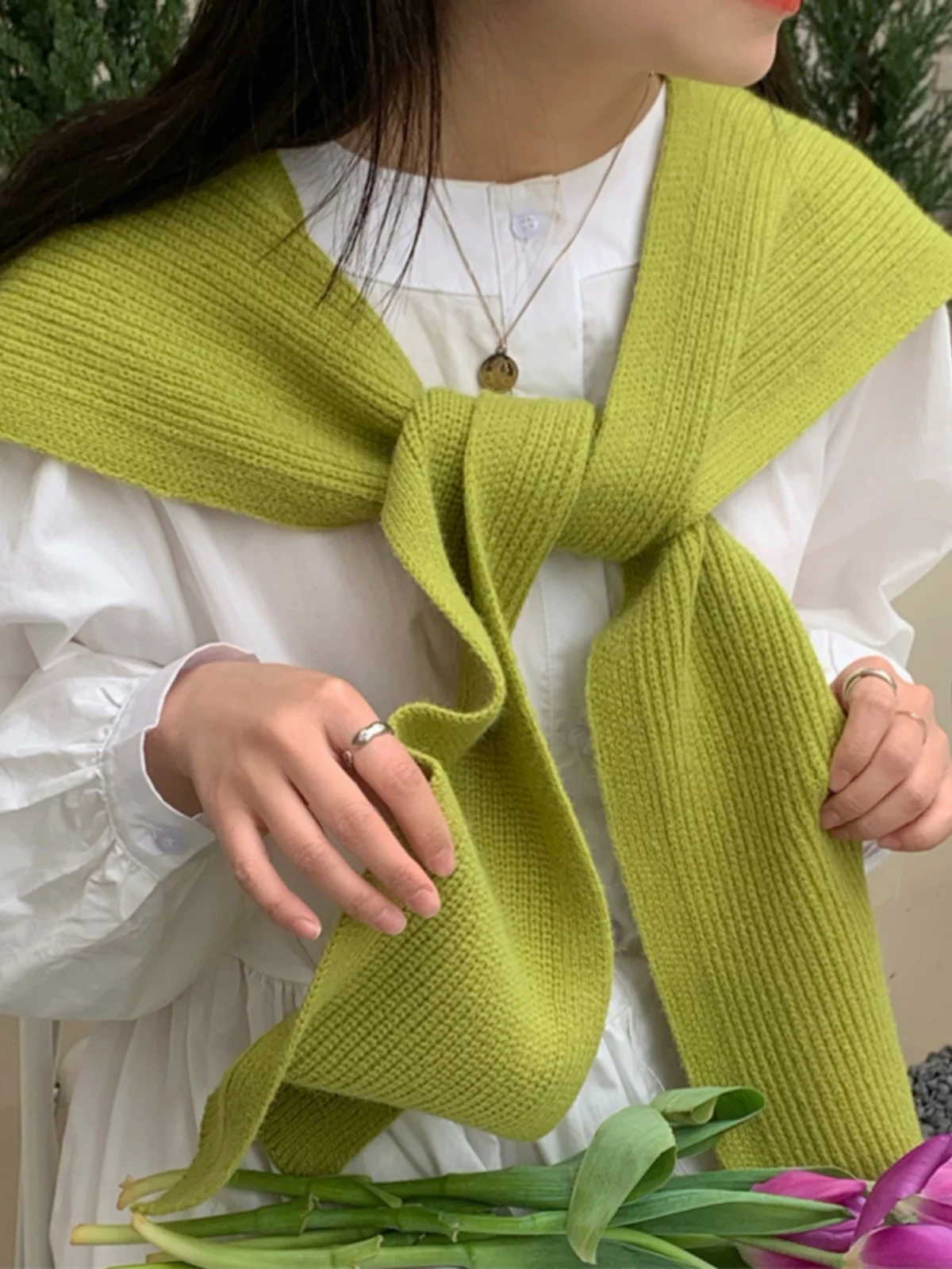 春夏ニットグリーンショールレディースアウターウェアファッショナブルな韓国スタイル暖かい純色多用途ショルダーラップ