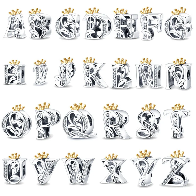 

New Women's Gift 925 Silver Creative 26 English Letters Crown Beads Fashion Lover DIY Charm Bracelet Jewelry