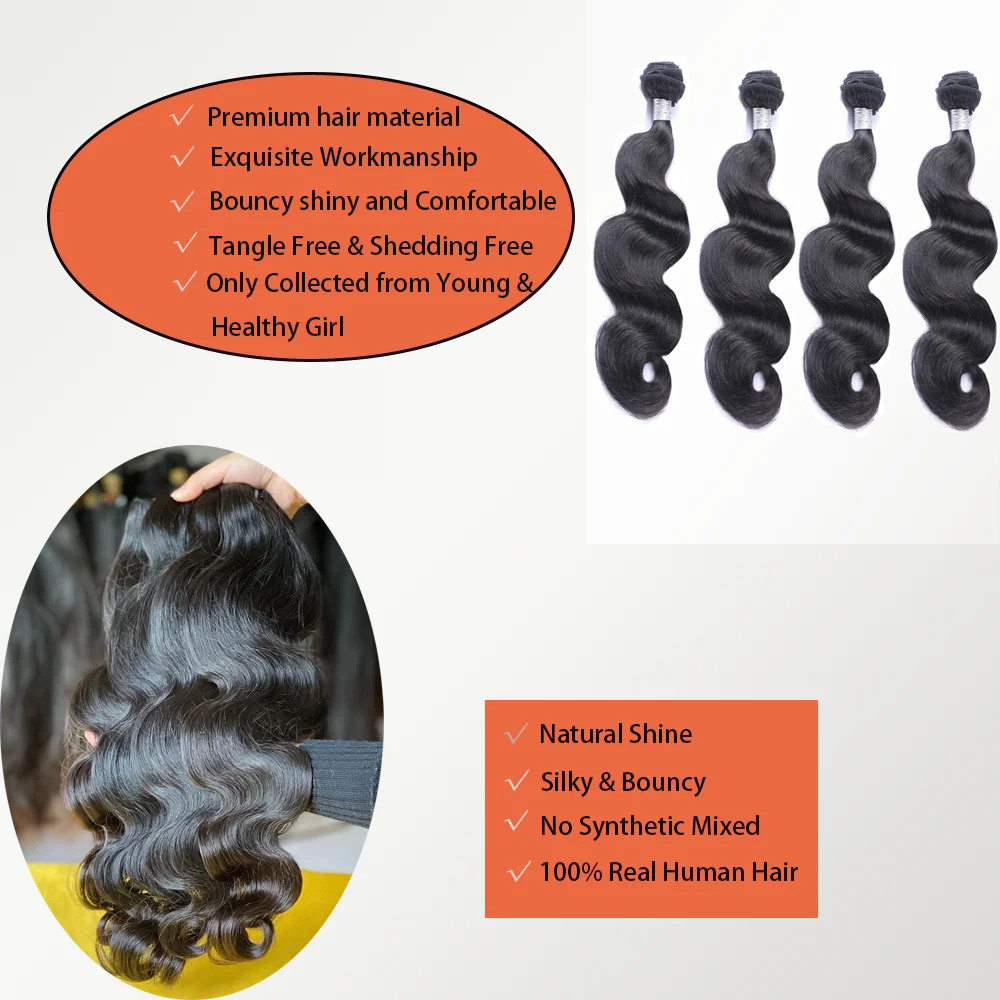حزم الجسم المموج الشعر البشري 100% البرازيلي عذراء الشعر 3/4 حزم لينة وسميكة لا ذرف تشابك الحرة الباروكات للنساء
