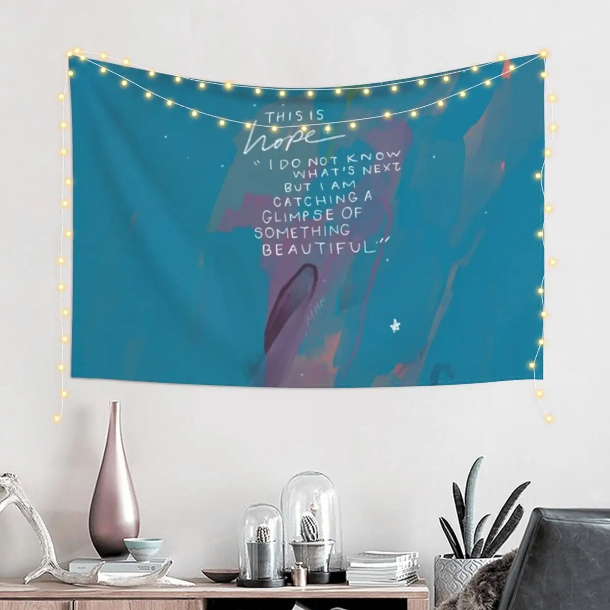 Morgan Harper Nichols Hope Quote - Inspirational Motivational Quote and Abstract Blue and Purple Art Tapestry