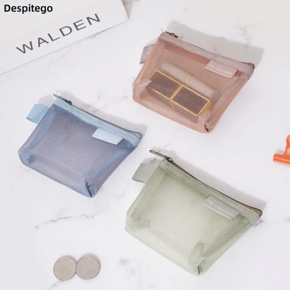 Fresh Color Mesh Mini Coin Bags Purse ID Credit Card Holder Earphone Data Line Storage Bag Small Makeup Case Cosmetic Bag