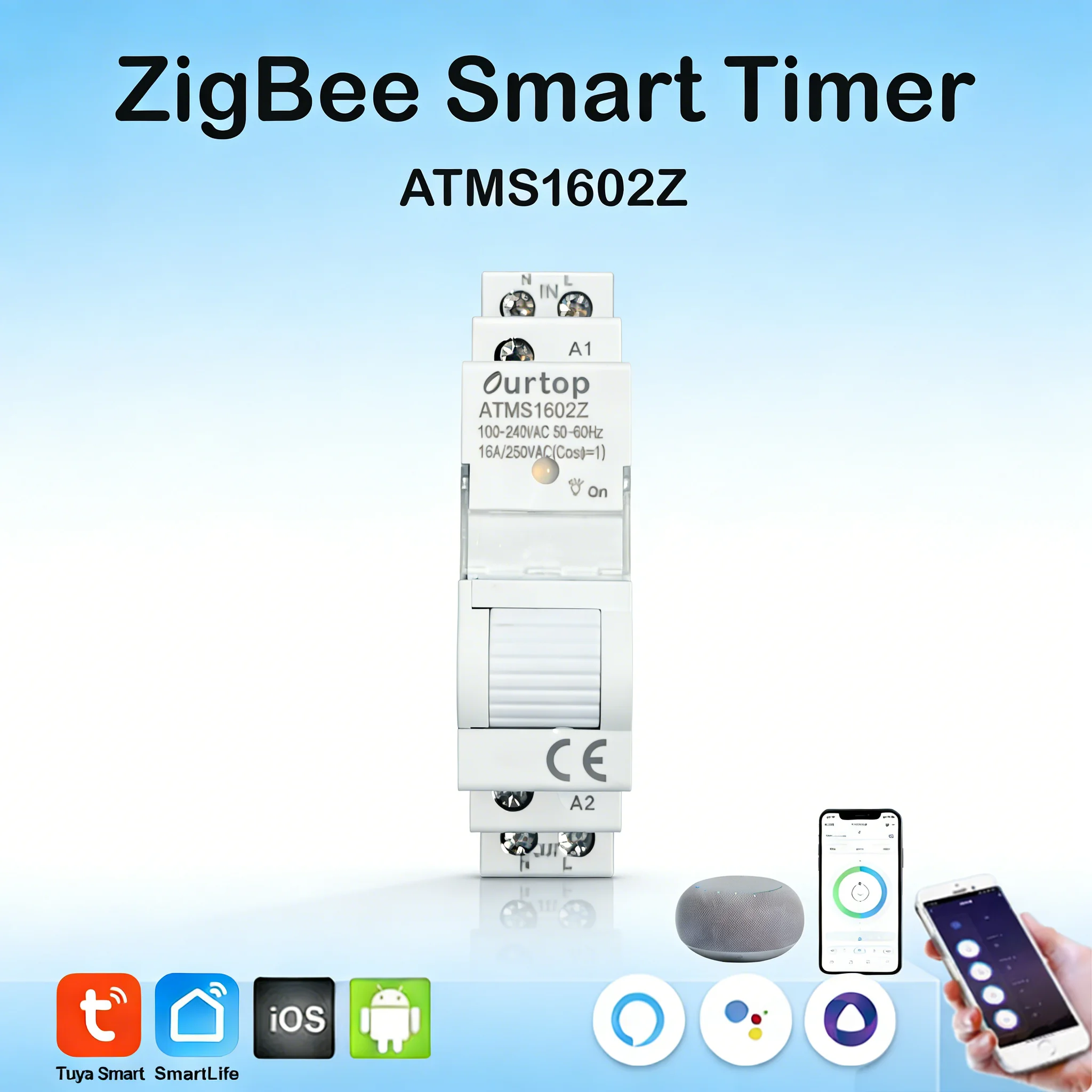 ZigBee   ATMS2002Z  20A Relay Switch Timer 1P Din Rail Power Monitor Smart Life App Remote Control ON OFF Works with Tuya Alexa