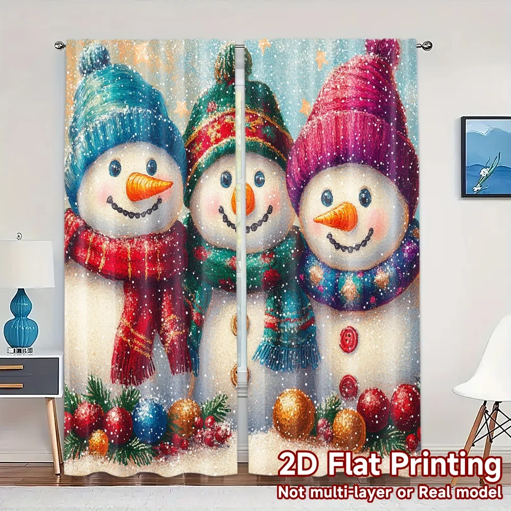 2pcs,Curtains Cute Snowman Christmas Festive Chic Curtains&Drapes Versatile 100% Polyester Curtains Decorations Perfect for
