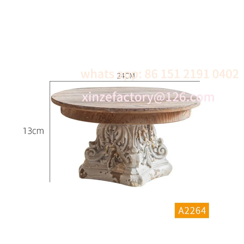 Customizable Solid Wood Round Base Tray Retro Pastoral Carving Handicraft Ornament B & B Tea Room Log Color Bracket Old