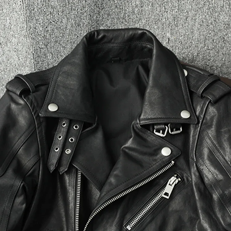 New Sheepskin Motorcycle Leather Jacket Genuine Leather Coat Men\'s Fashion Slim Lapel Jacket Autumn Genuine Leather Jacket
