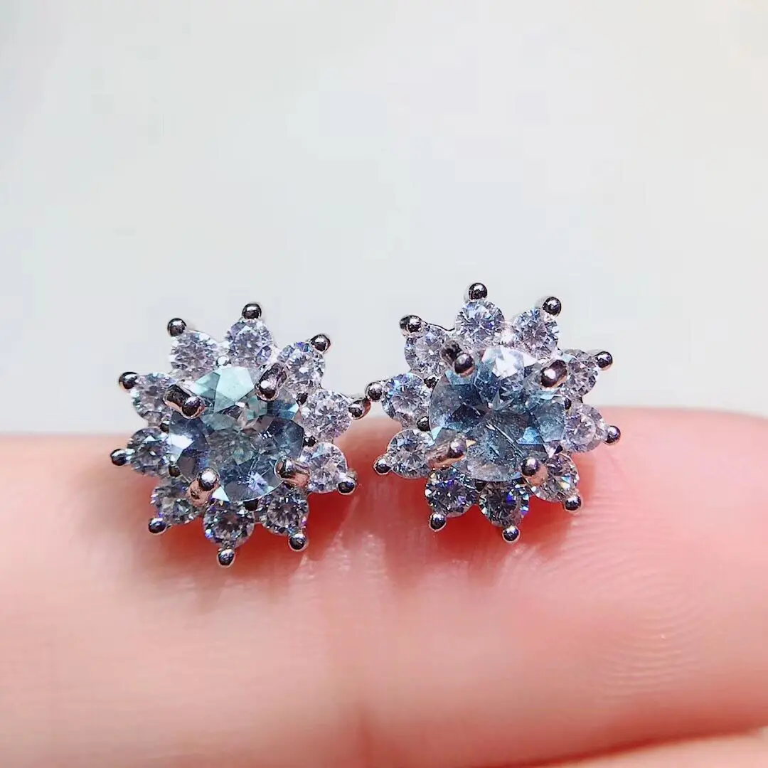 S925 Silver Natural Aquamarine Earrings Color Exquisite Inlaid for 925 Silver 5mm Aquamarine Jewelry Women Gift