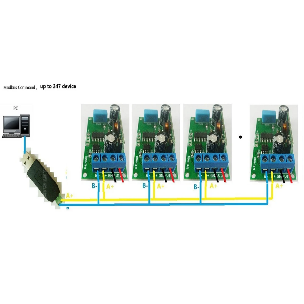 R414A01 Monitor jarak jauh Sensor temperatur & kelembaban Modbus Rtu RS485 DC5V-23V 8MA RS485 ganti DHT11 DHT22 DS18B20 PT100