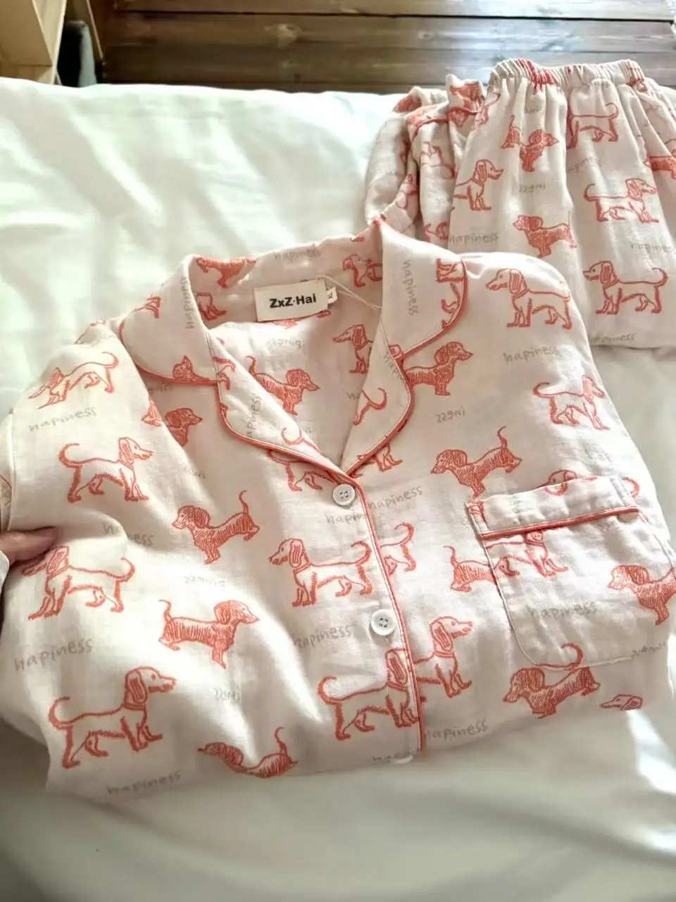 chawang-2026-nouvelle-collection-–-ensemble-de-vetements-d'interieur-et-d'exterieur-en-coton-a-manches-courtes-pour-femme-motif-chien-saucisse-ton-orange-ideal-pour-l'ete