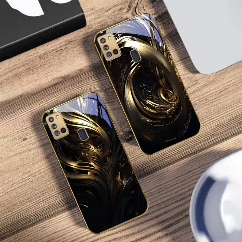 زيادة العواطف لسامسونج A 31 32 A33 A34 35 14 A15 13 16 25 26 50 52 53 54 55 56 70 71 72 73 حافظة هاتف زجاجية ذهبية