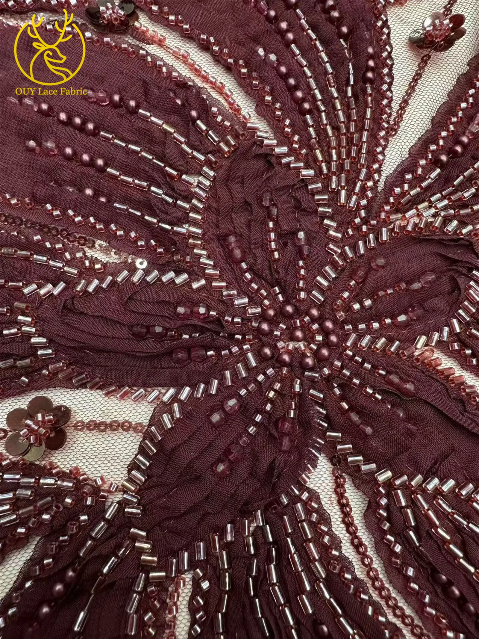 Africa 3D Flower Tulle Beaded Lace Fabric 2025 Latest Hot Sale French Party Nigerian Sequin Lace Fabric Wedding Dress Sewing