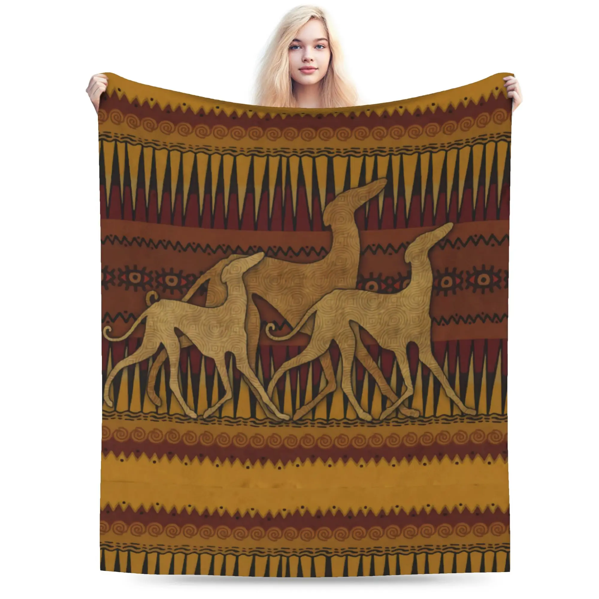 Custom 3D Printed Greyhound Whippet Dog Blankets Breathable Soft Flannel Sprint Hound Throw Blanket for Sofa Office Bedroom