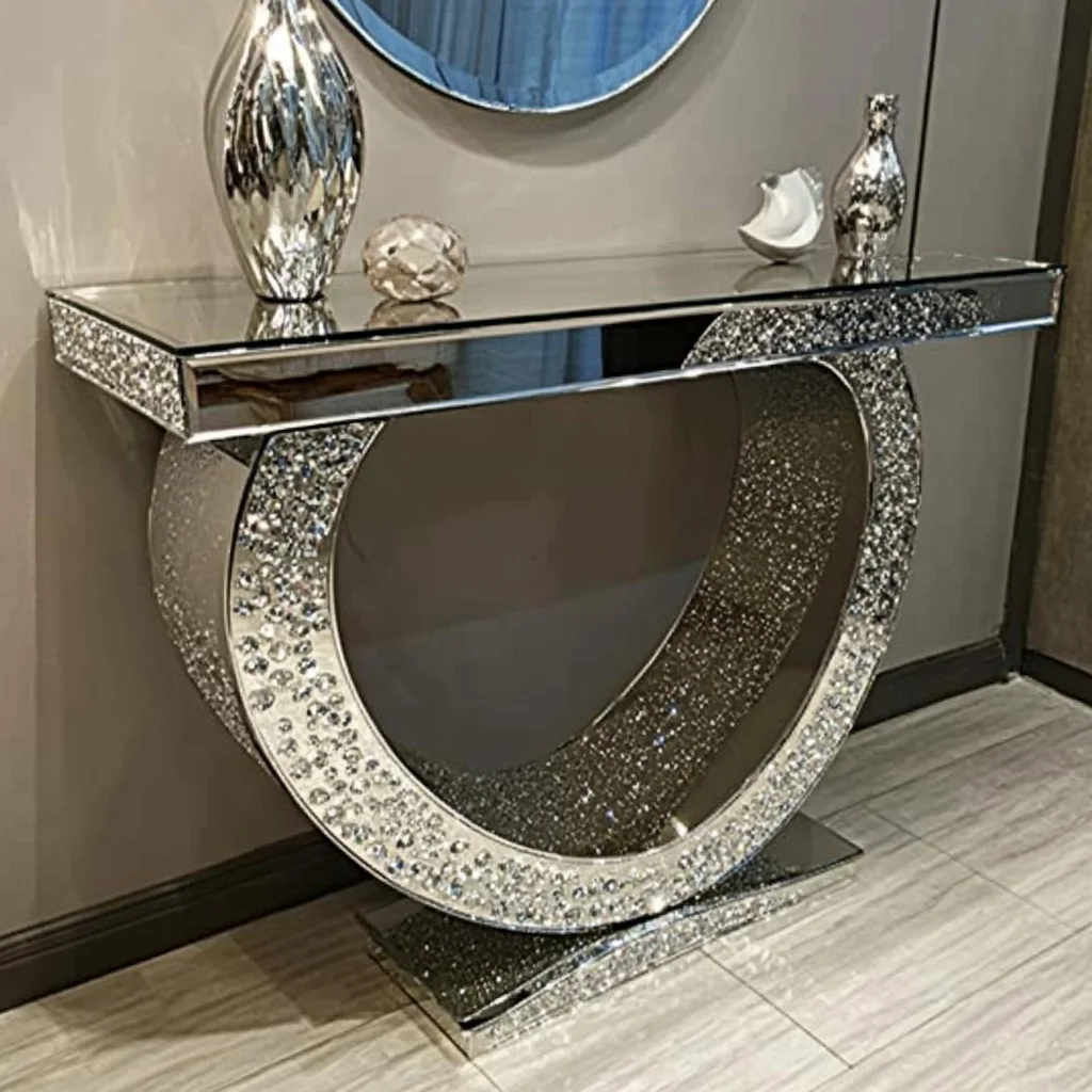 Hot Sales Modern Luxury American Style Mirrored Console Tables Crushed Diamonds For Living Room Modern Luxury