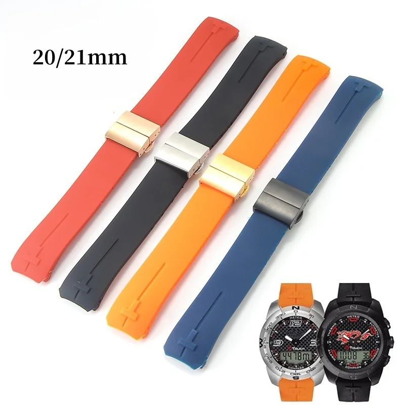 20mm 21mm Special Interface Rubber Watch Strap For Tissot  T-Touch T013 T081 T091 Waterproof Silicone Watch Band Folding Clasp