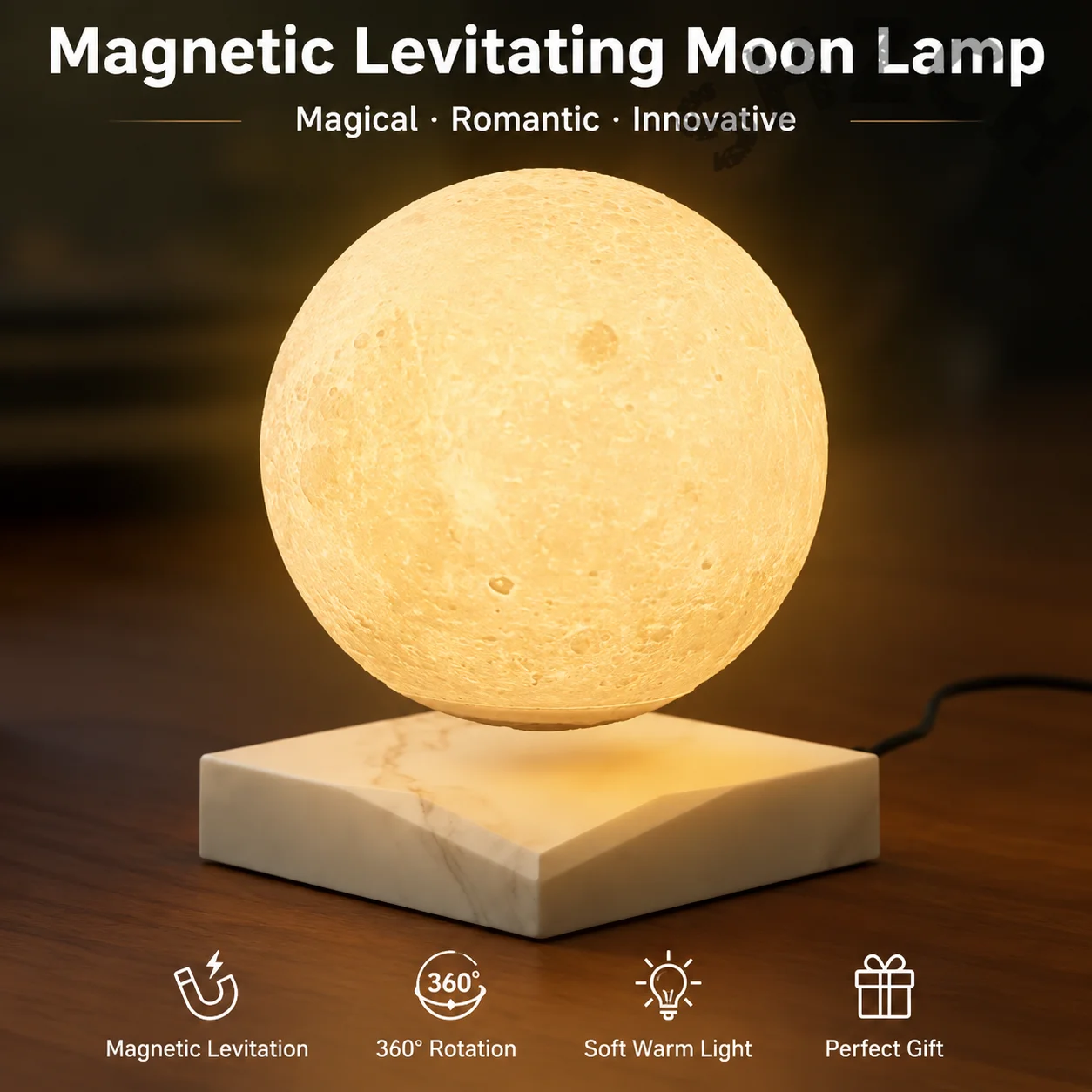 Christmas Home Decoration Gift Magnetic Levitation Moon Lamp Bedroom Ornament Romantic and Practical Children's Birthday Gift