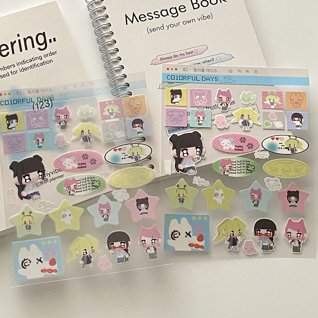 Steve 2pcs Set Cute Cartoon Anime Cat Girl Journal Deco Stickers