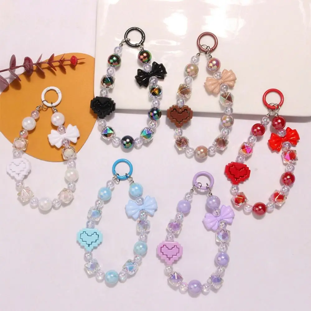 

Trendy Anti-lost Bow Mobile Phone Straps Lanyard Bracelet Keychain Bag Chain Korean Style Acrylic Beaded Wrist Strap Women