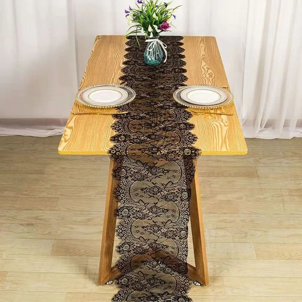 

White Color Lace Table Runner Floral Embroidery Rectangular Shape Vintage Table Runners European Style Soft