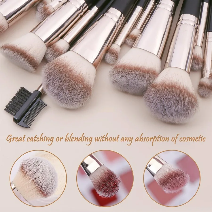Brochas de maquillaje, 22 Uds., juego de brochas de maquillaje sintéticas profesionales de primera calidad con estuche, brocha para sombra de ojos y base, brocha de maquillaje de viaje
