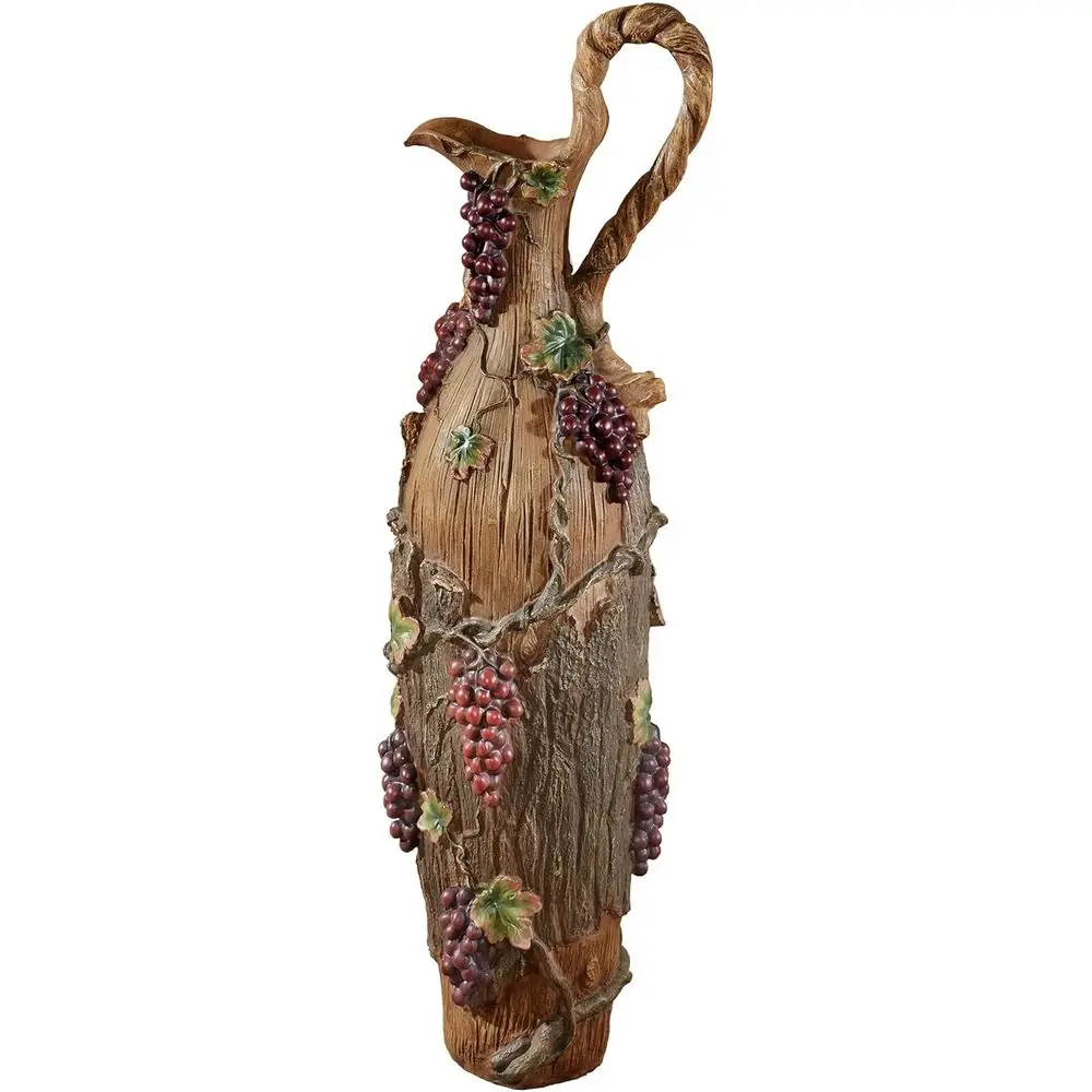 

Handcrafted Realistic Resin Floor Pitcher with Bark, Wood, Grapevines & Grapes Design | Decorative Floor Vase for Wine and Grape