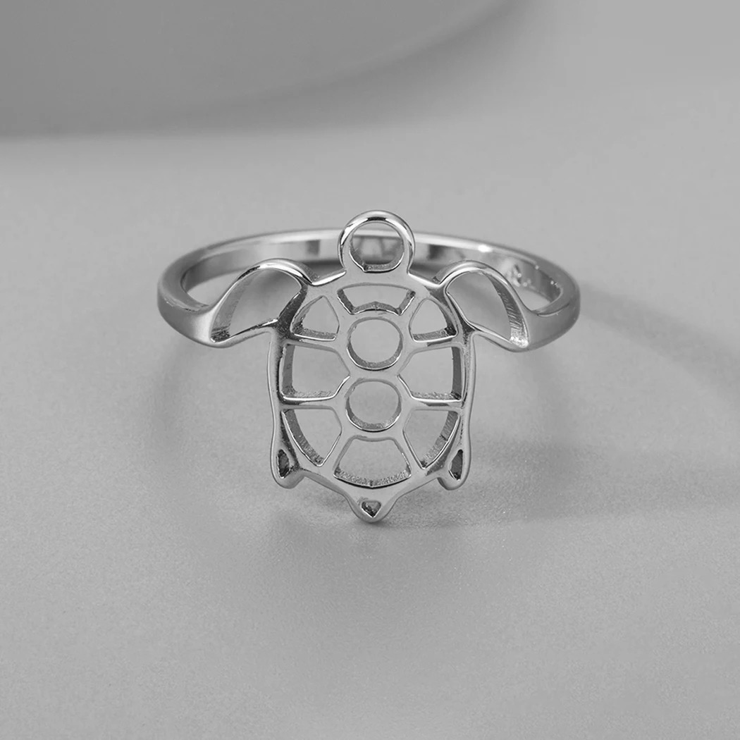 Kinitial Handmade Turtle Sea Animal Rings For Women Ocean Jewelry Lovely Tortoise Finger Ring Simple Party Jewelry Gift